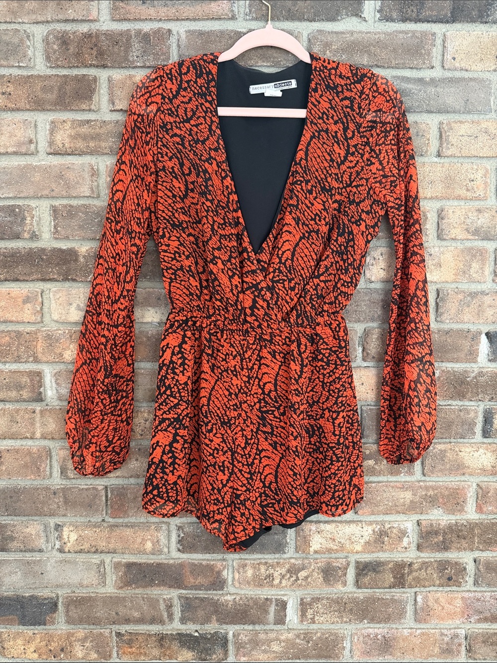 Necessary Clothing Black & Orange Printed V-Neck Long-Sleeve Bodysuit